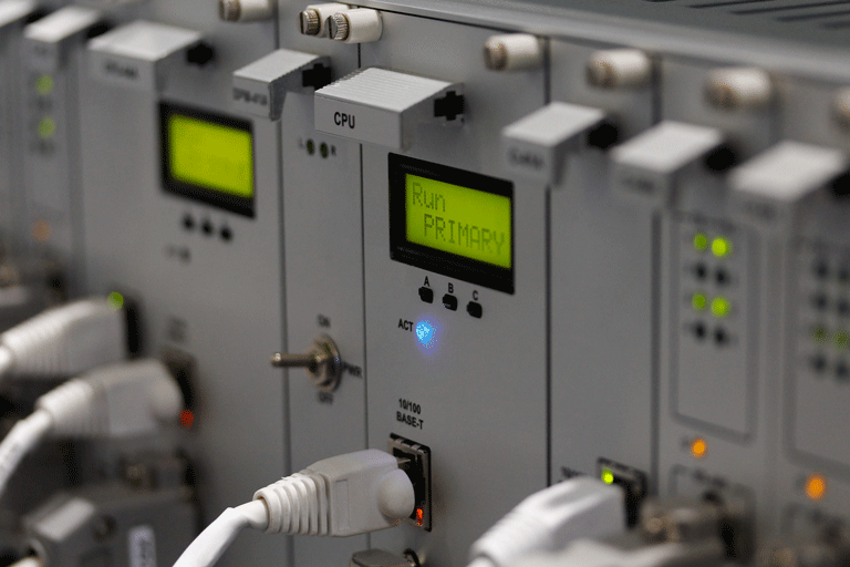 Control panel with digital displays and cables